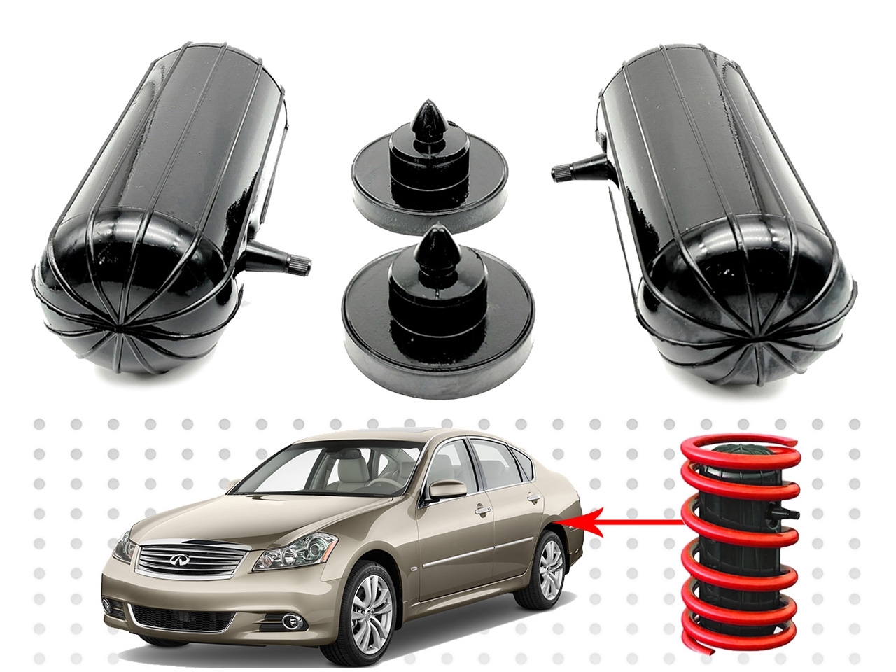 Пневмобаллоны в пружины Infiniti M35, (Y50), 2004-2010, задние усиленные, с боковым клапаном