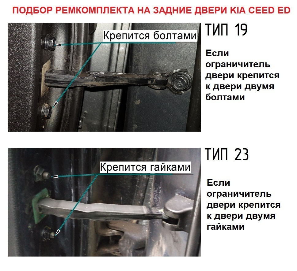 Ремкомплект ограничителей дверей KIA CEED ED (задние двери, тип 19)  2007-2012 !уточнить как крепится ограничитель! - купить, заказать в  магазине Avtoprostavka.ru | RD-T19-2